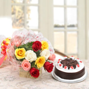 black forest cake n red rose combo gifts